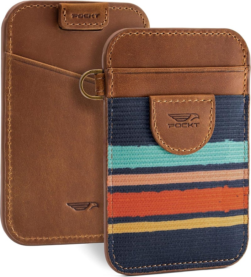 POCKT Slim Card Holder Wallet For Men and Women - Minimalist Front Pocket Wallet Elastic Credit Card Holder Genuine Leather RFID Blocking Card Case Wallets | Cali - Image 1